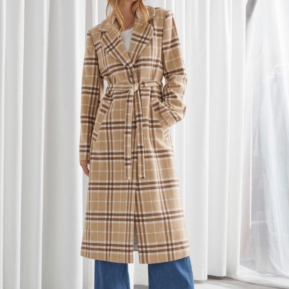 & Other Stories Wool Blend Belted Check Coat
